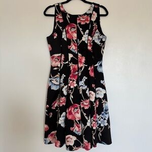 White House Black Market Black Cerise Floral Scuba Fit Flare Dress